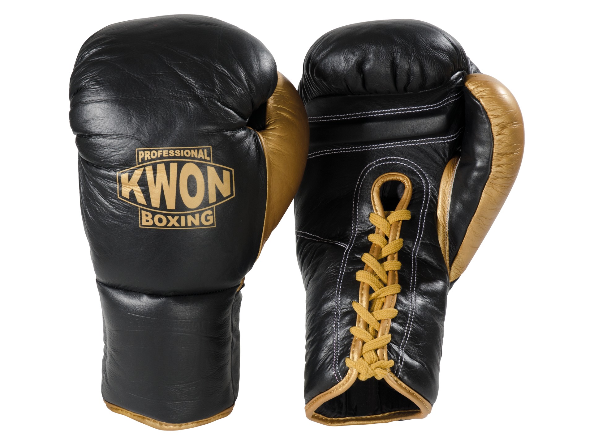 Gants de boxe en cuir avec laçage noir/d'or